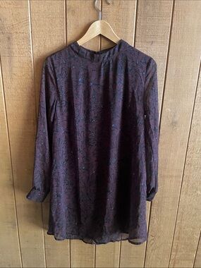 Astr Burgundy and Navy Floral Sheer Tunic